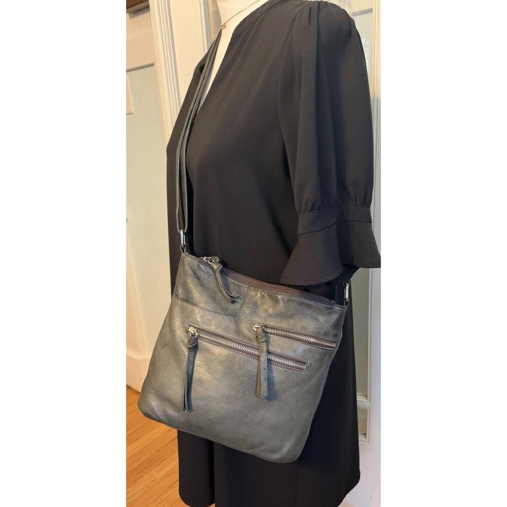 Great American Leather Works Gray Leather Shoulder Bag Crossbody Handbag - Picture 2 of 9